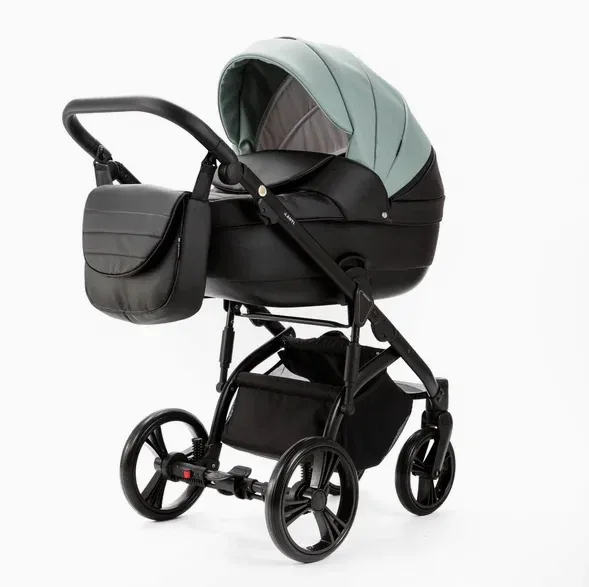 Детская коляска Adamex Lanti Deluxe 2 в 1, LN-SD103 Серо-зеленая кожа + Черная кожа — фото 16, Коляски-Кроватки.Ру